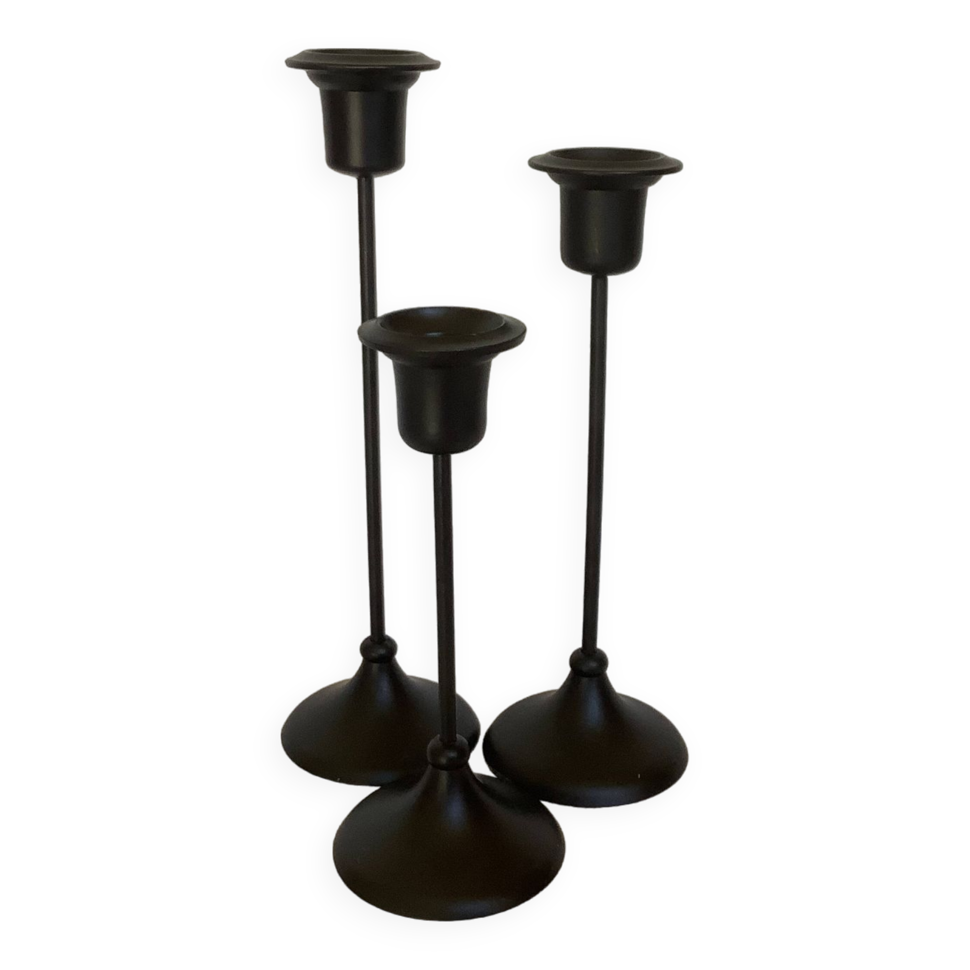 Trio of Scandinavian tulip-foot candlesticks