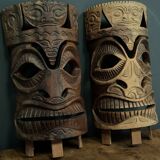 Pair of mid-20th century Africanist statue masks in carved wood