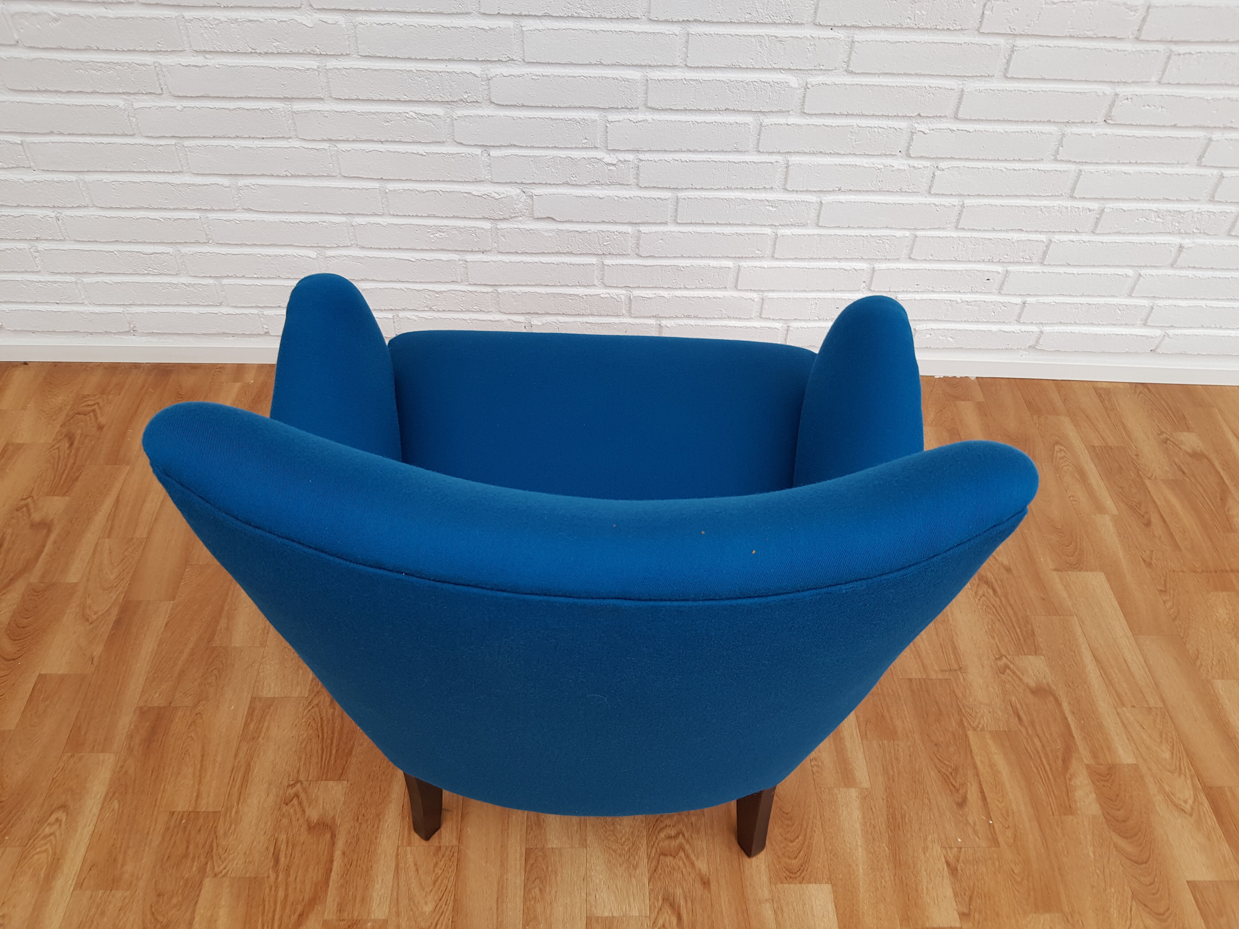 Danish designed armchair, wool, beech, completely renovated