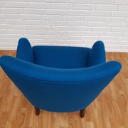 Fauteuil danois, laine, hêtre, entièrement rénové