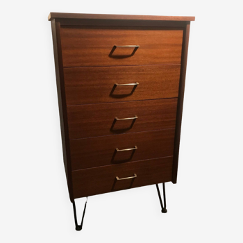 5 drawer teak chest of drawers 1960