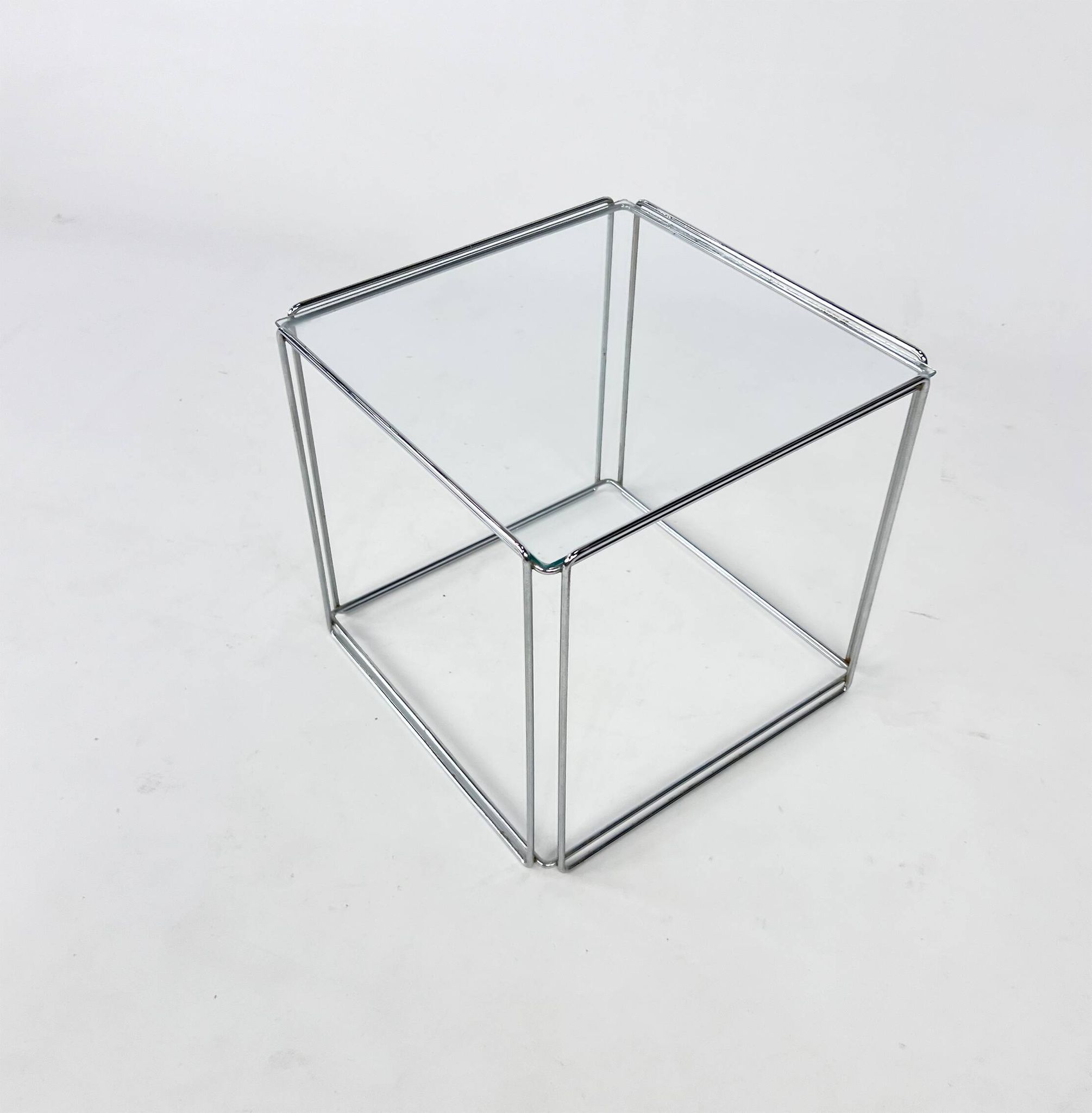 Table d'appoint en acier et verre de Max Sauze, années 1970