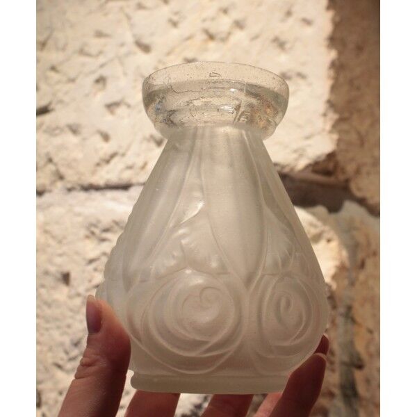 Vase or satin moulded glass hyacinth vase in Art Deco style circa 1930.