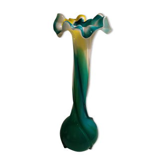 Vase Murano à multi couleurs vert jaune blanc rare 1960