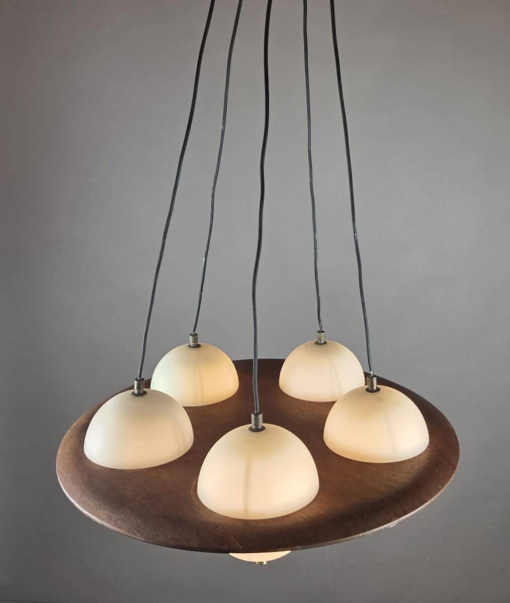 Five-Arm Murano Glass Chandelier With Scrollwork, 20th Century