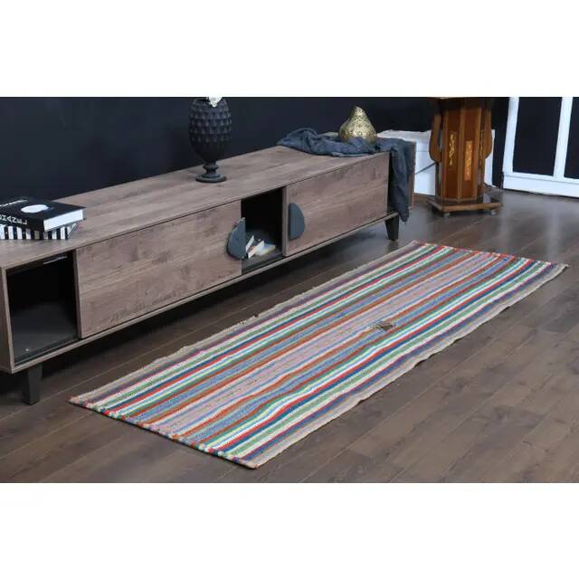 Vintage Turkish Oushak Handmade Wool & Cotton Pink Runner Rug 77x224