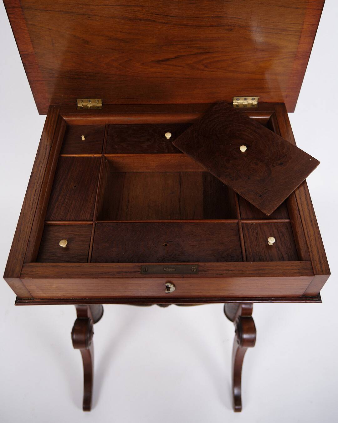 Antique side table with drawer - hand polished mahogany - turned legs - year 1880s