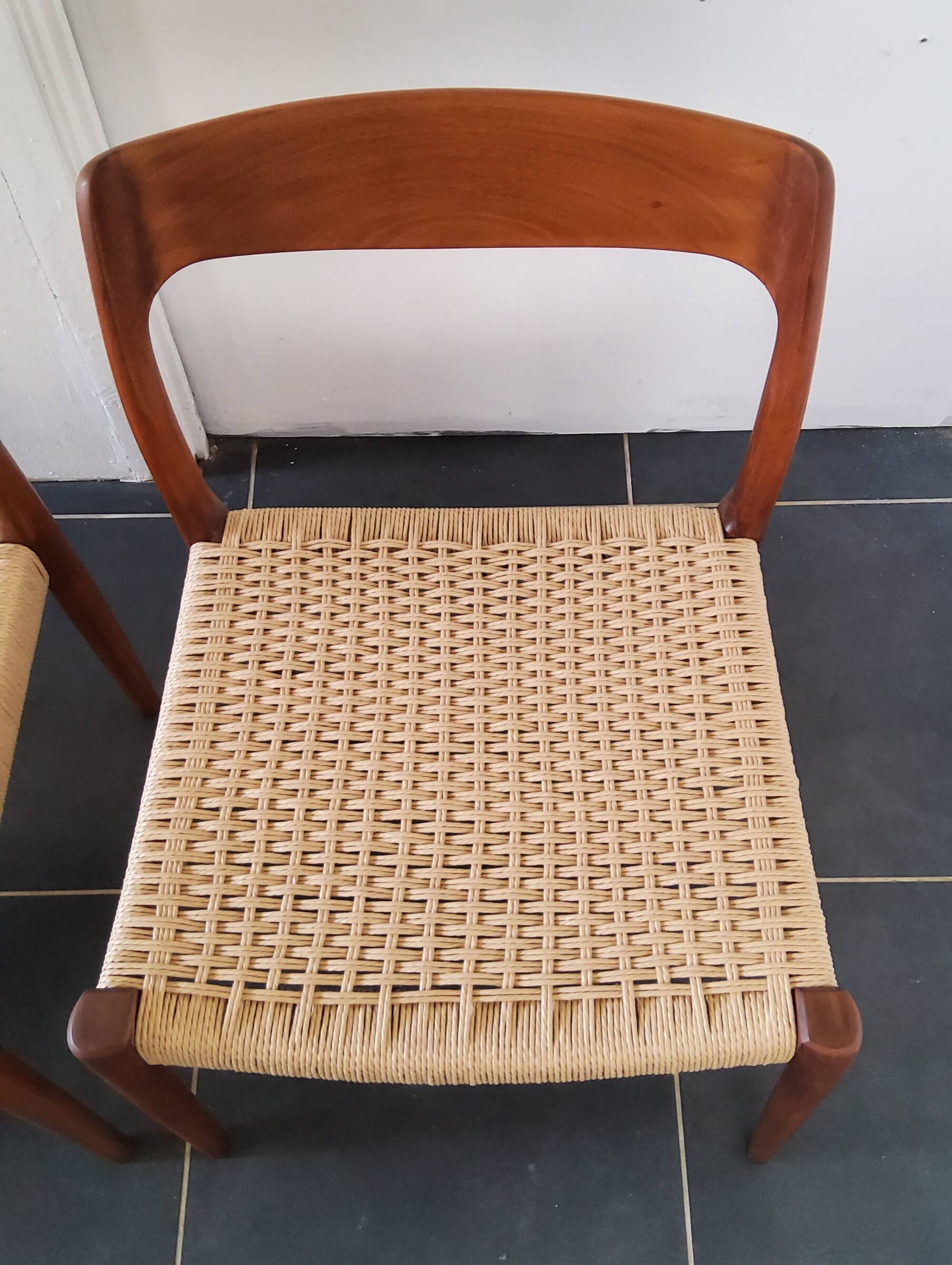 Danish dining chairs in wood and paper cord