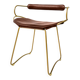 Organic bar stool with a vintage brass backrest and brown leather.