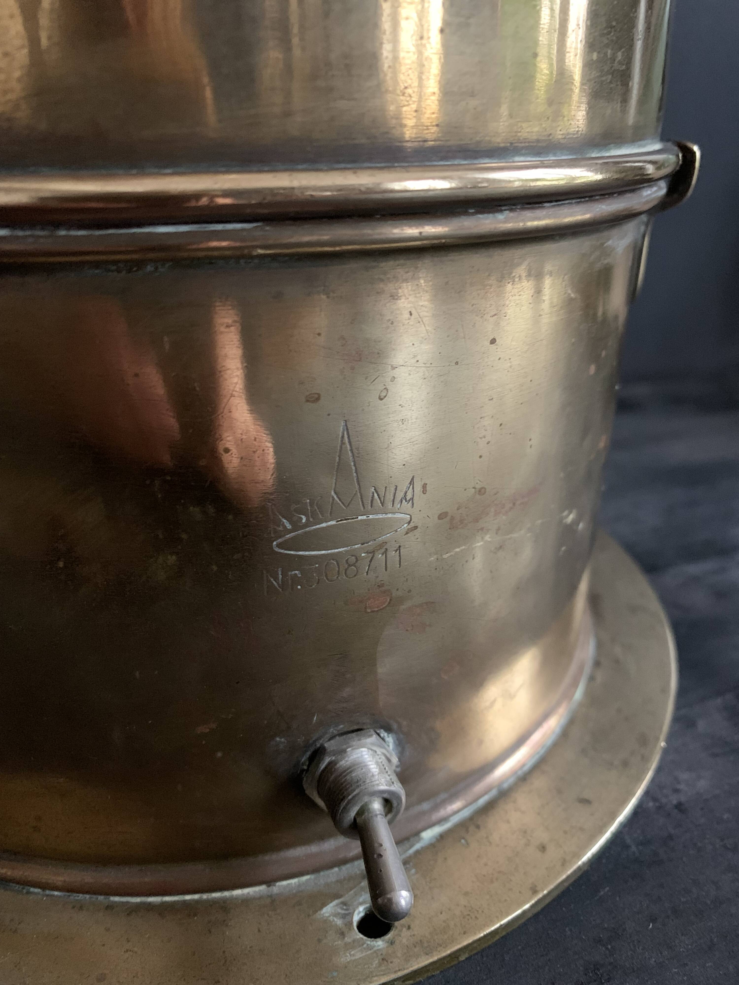 Antique lighting lantern, gilt brass marine compass binnacle "Askania", 1910, Germany