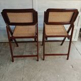 Vintage folding cane and wood chairs