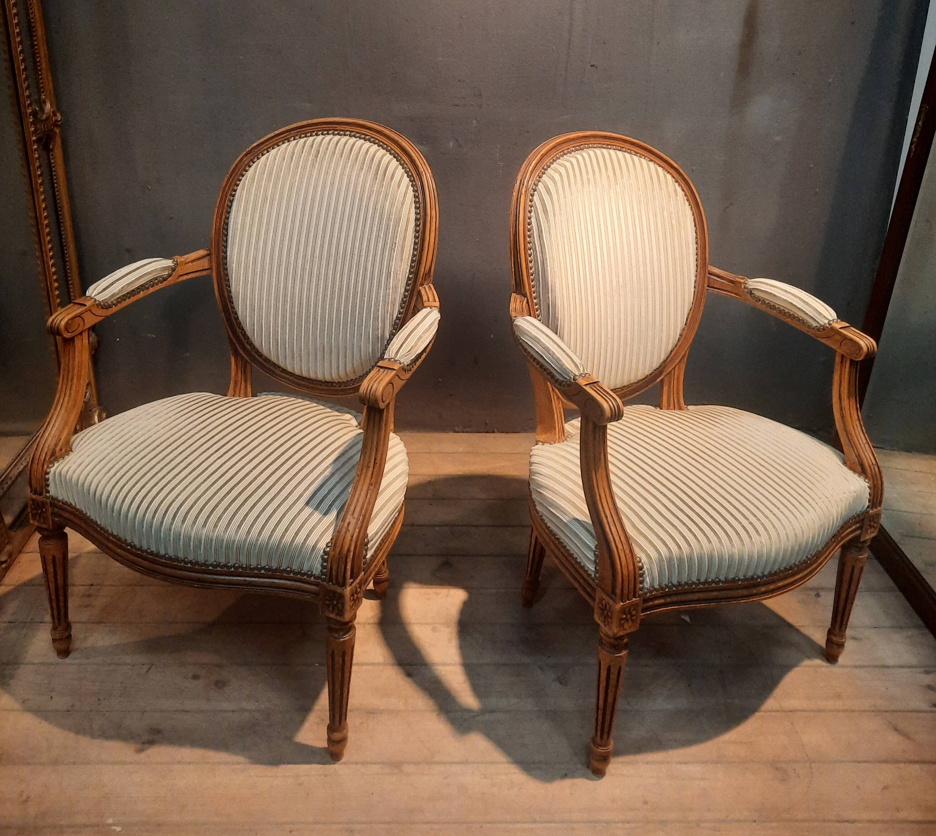 Pair of Louis XVI style medallion armchairs x