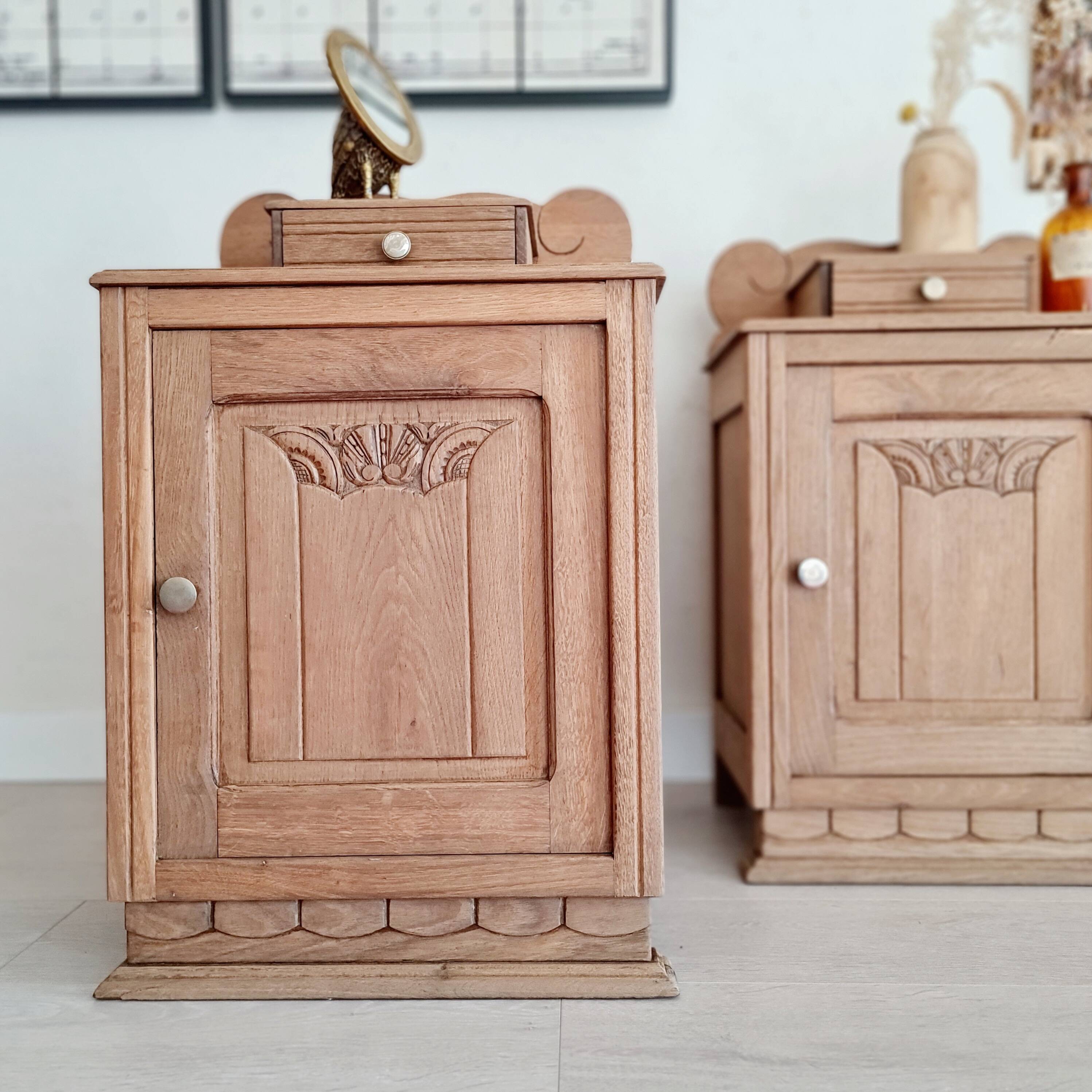 Paire de chevets Art Déco bois brut rénovés