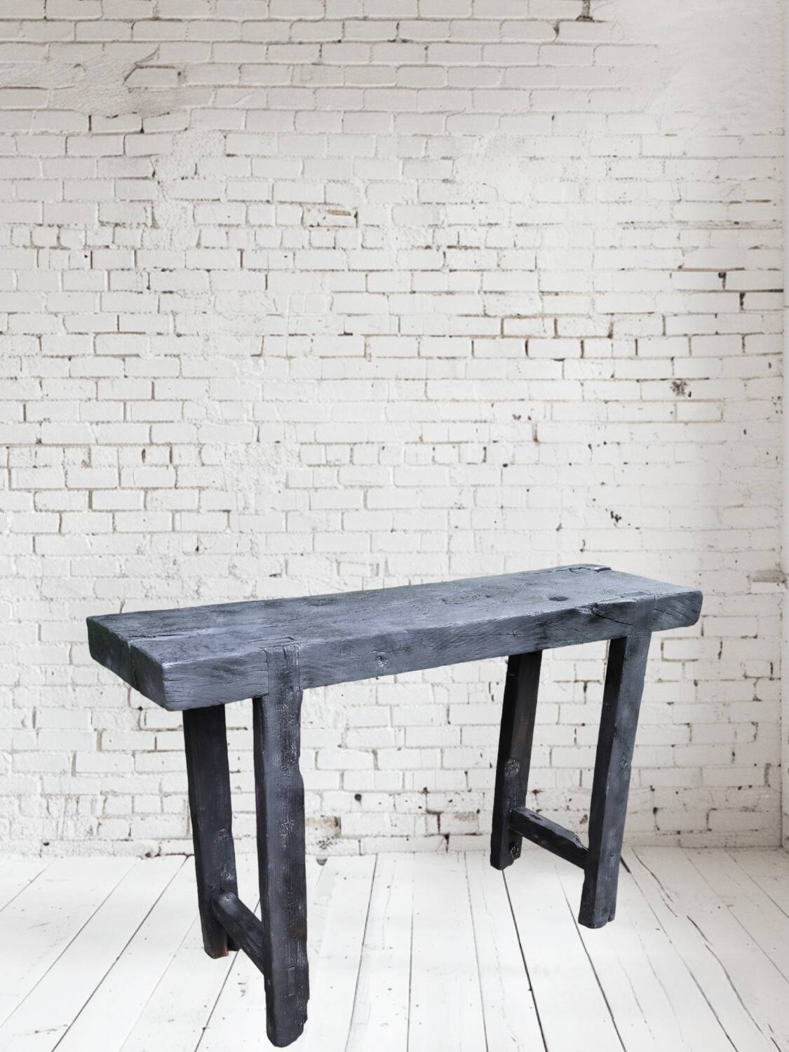 Shou sugi ban burnt wood console workbench
