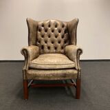 Xixth century  english georgian cigar leather wingback library chairs