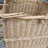 Old rectangular laundry basket in light wicker