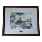 Original signed watercolor by Dolors Bolanos, framed.