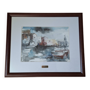 Original signed watercolor by Dolors Bolanos, framed.