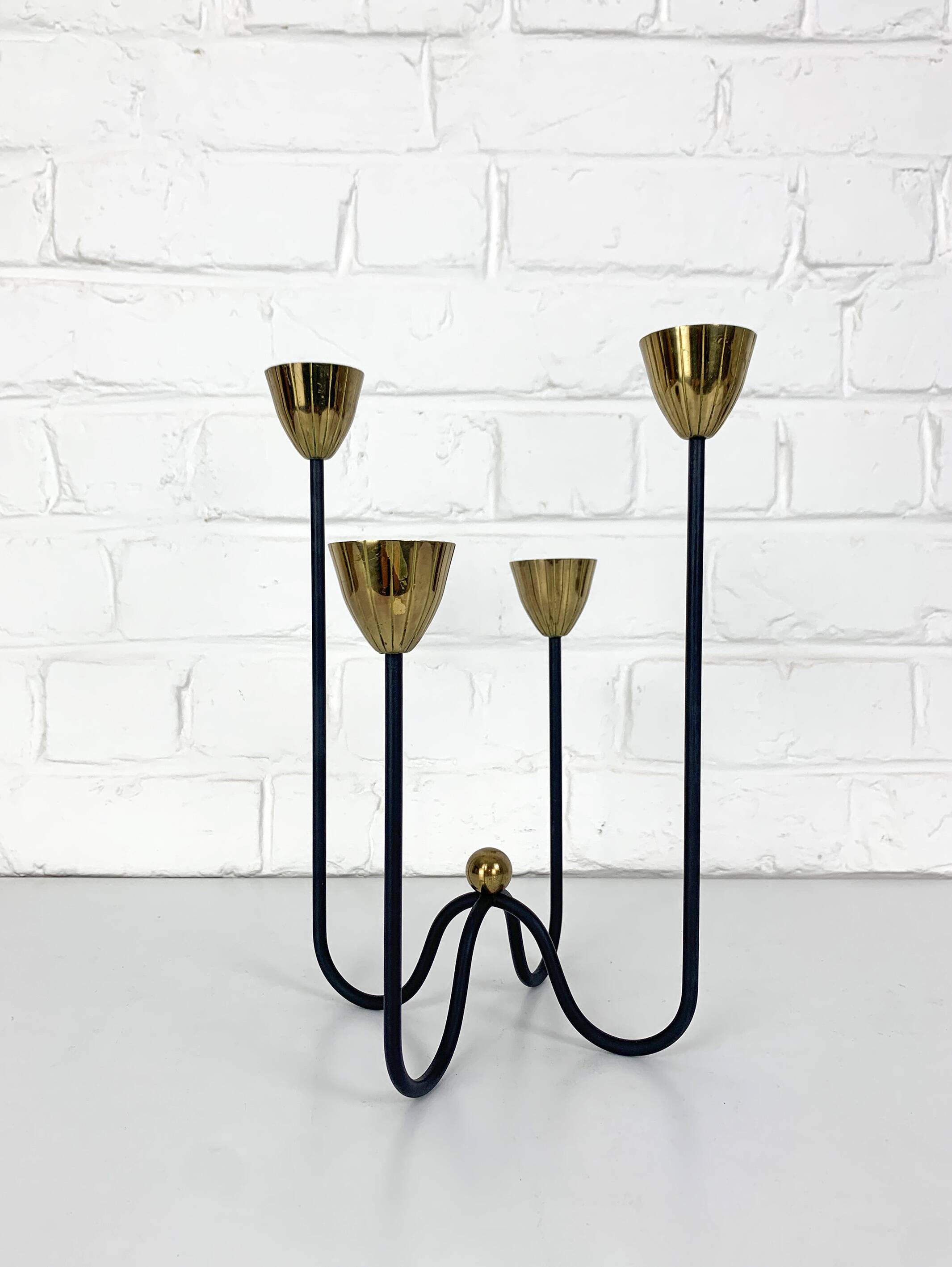 Brass and metal candlestick by Gunnar Ander for Ystad Metall, Sweden, 1950s
