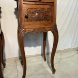 Pair of antique bedside tables with marble top and ceramic niche