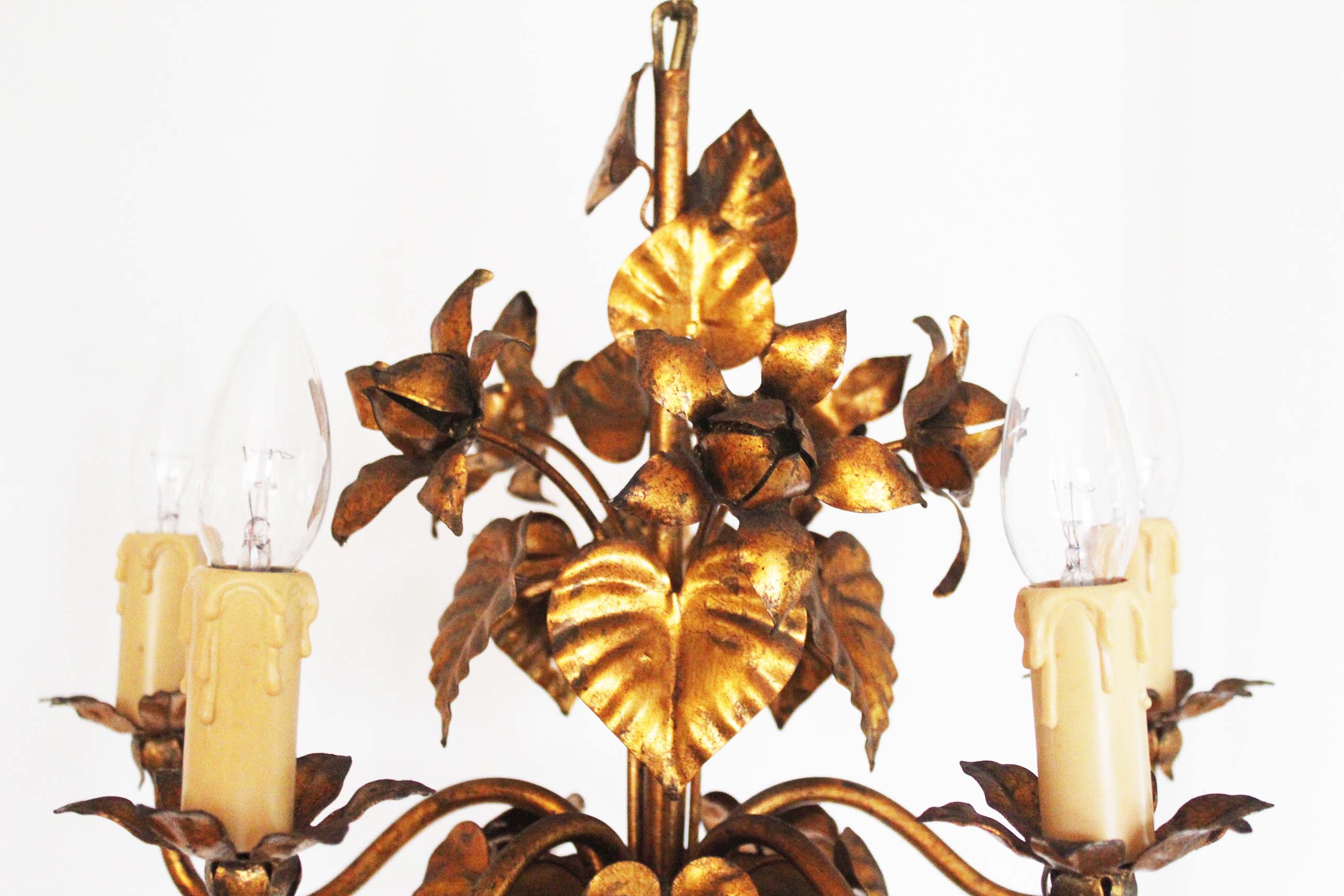 Lustre floral vintage doré par Hans Kögl