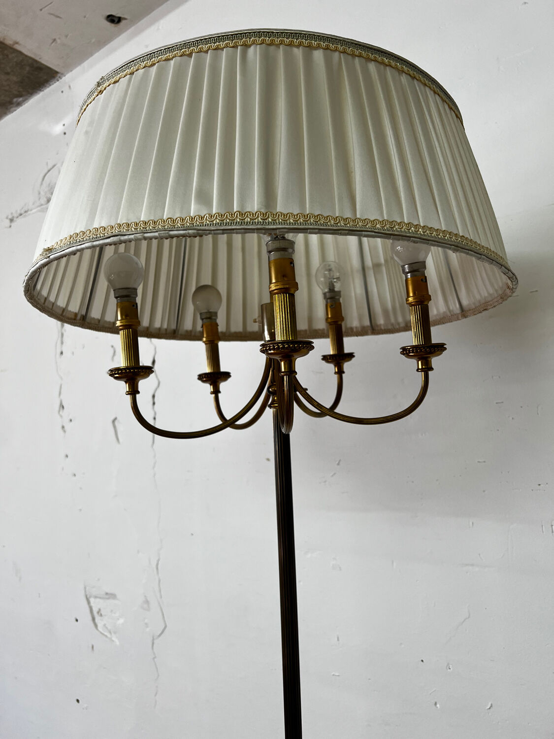 Vintage brass tripod floor lamp