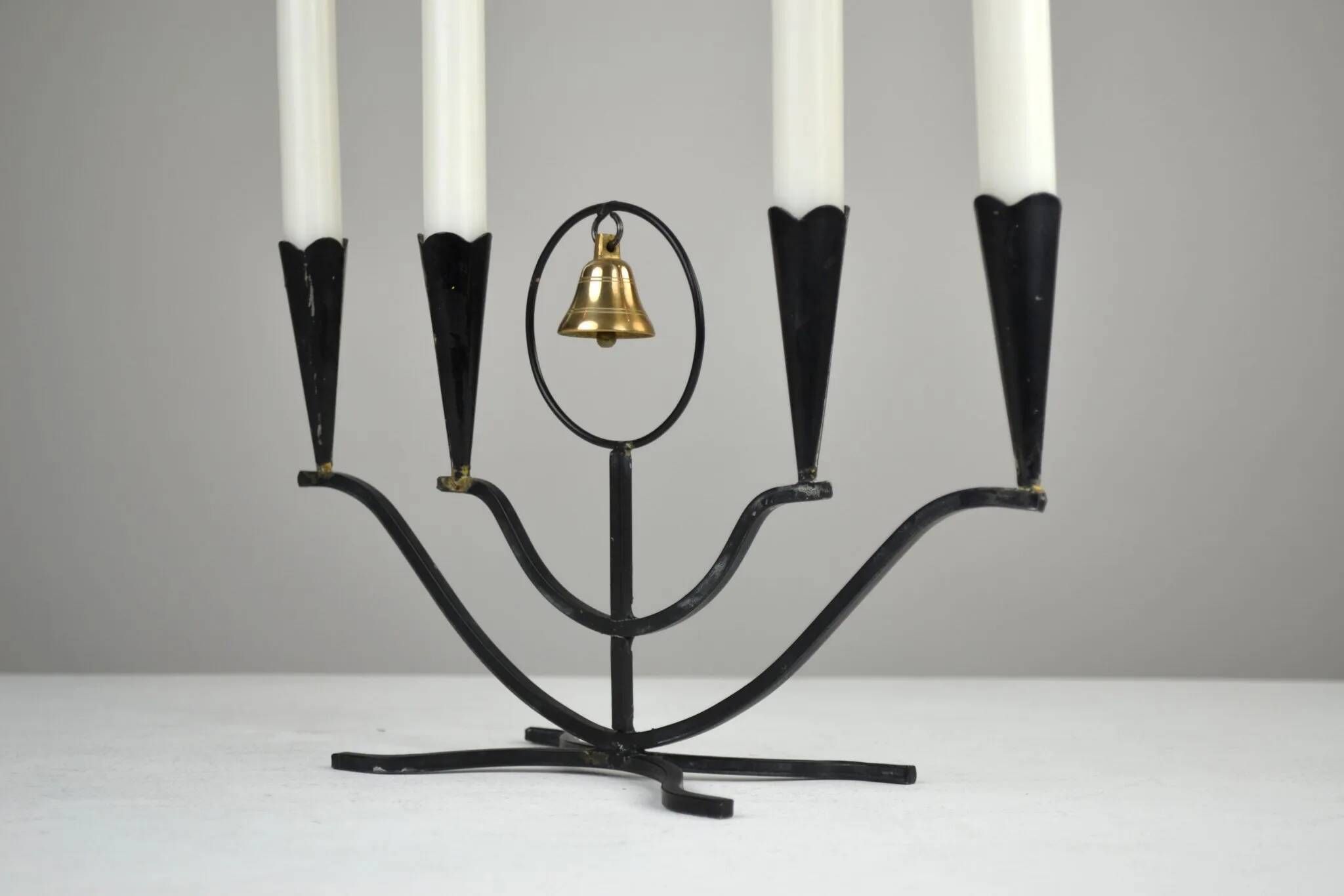 Four-Candle Candelabra with Brass Bell — Ystad-Metall, Sweden, 1950s