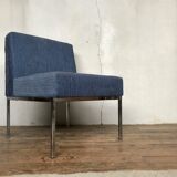 Chrome foot heated chair and vintage blue fabric, 1970