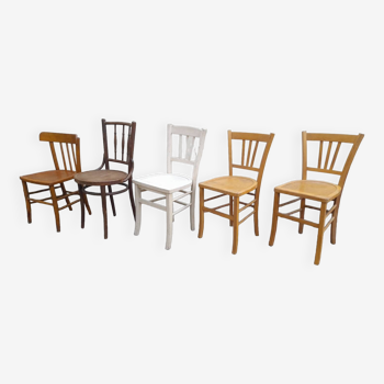 Set of 5 mismatched bistro chairs