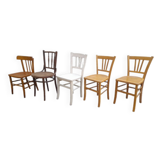 Ensemble 5 chaises bistrot dépareillées