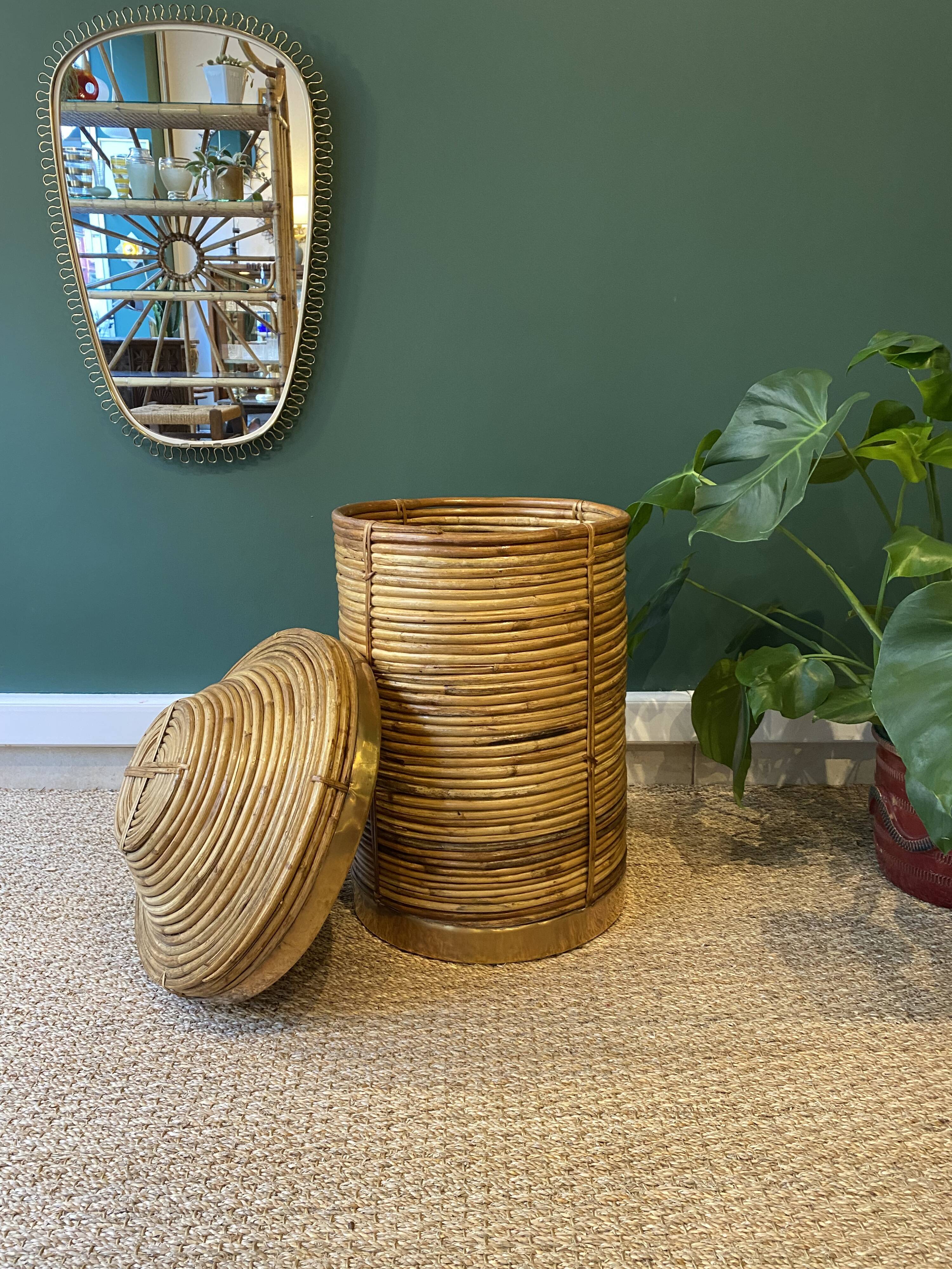 Vintage wicker and brass basket