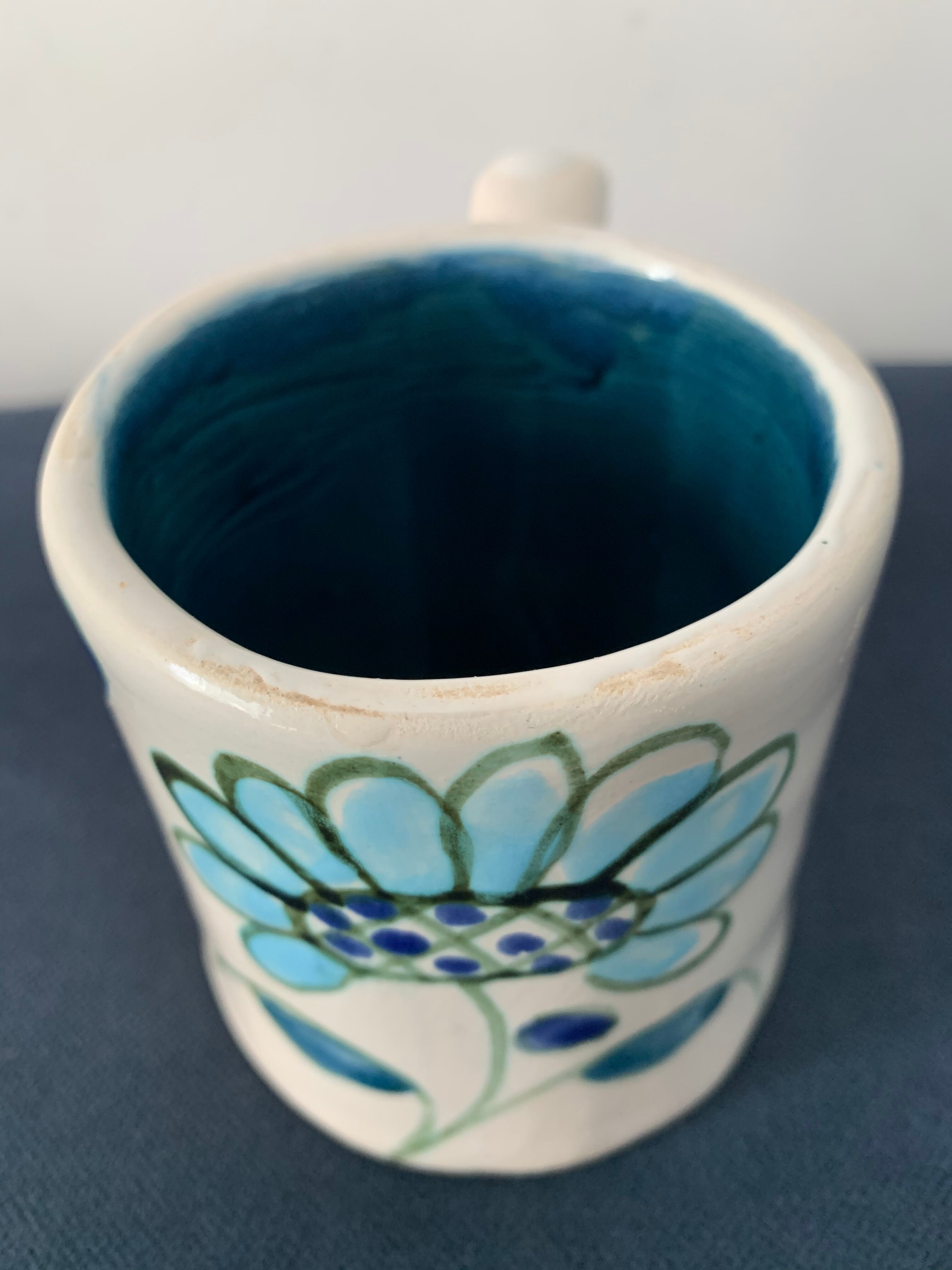 2 cups maja white and blue enamelled ceramic cups