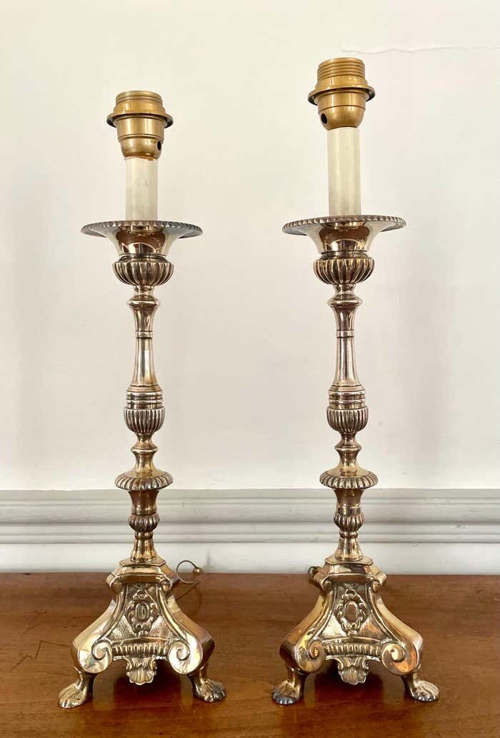 Pair of Louis XIV style table lamp from the 19th century in silver metal