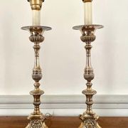 Pair of Louis XIV style table lamp from the 19th century in silver metal