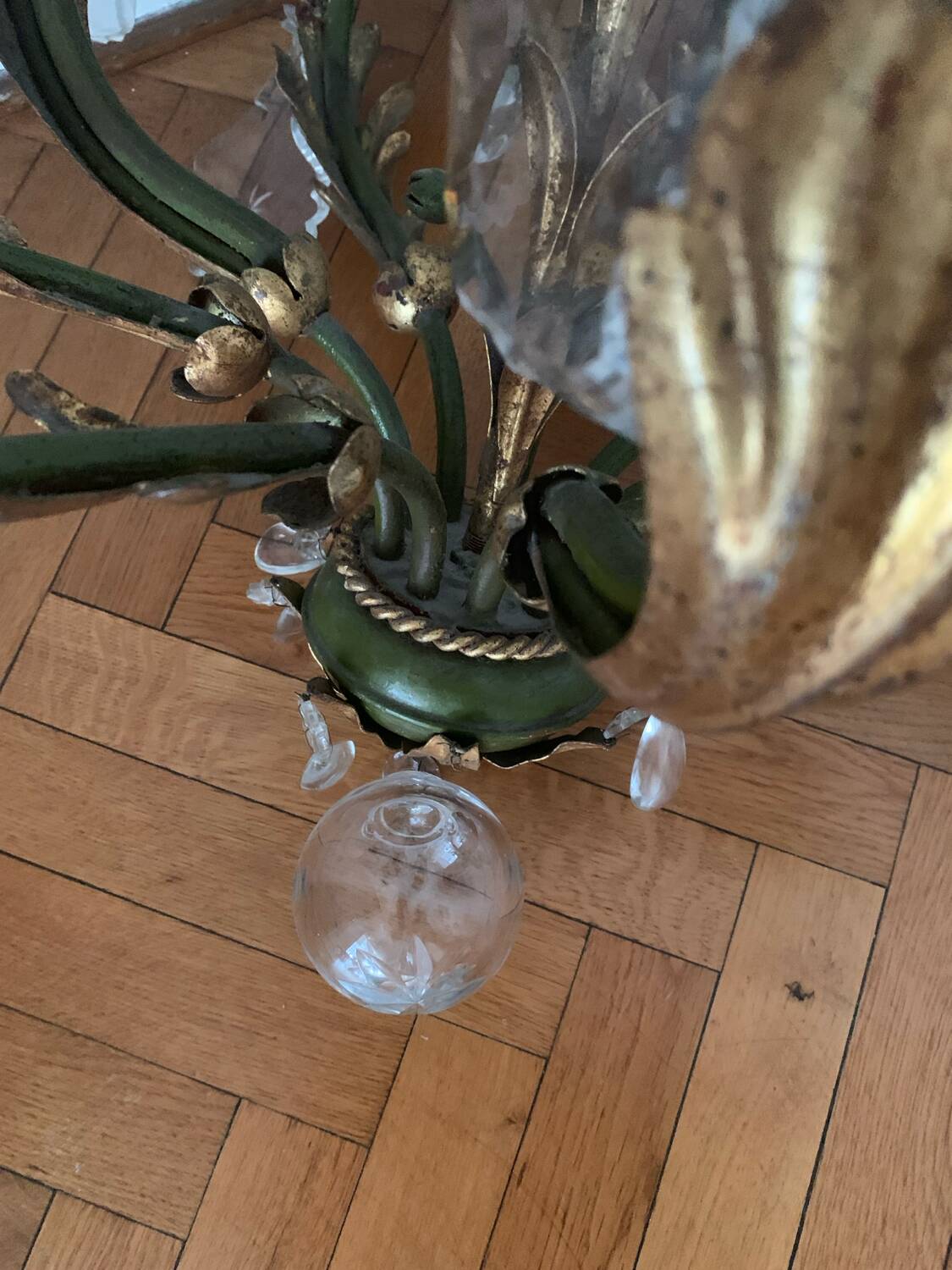 Gold and green crystal chandelier