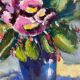 Painting on panel flowers in a vase.