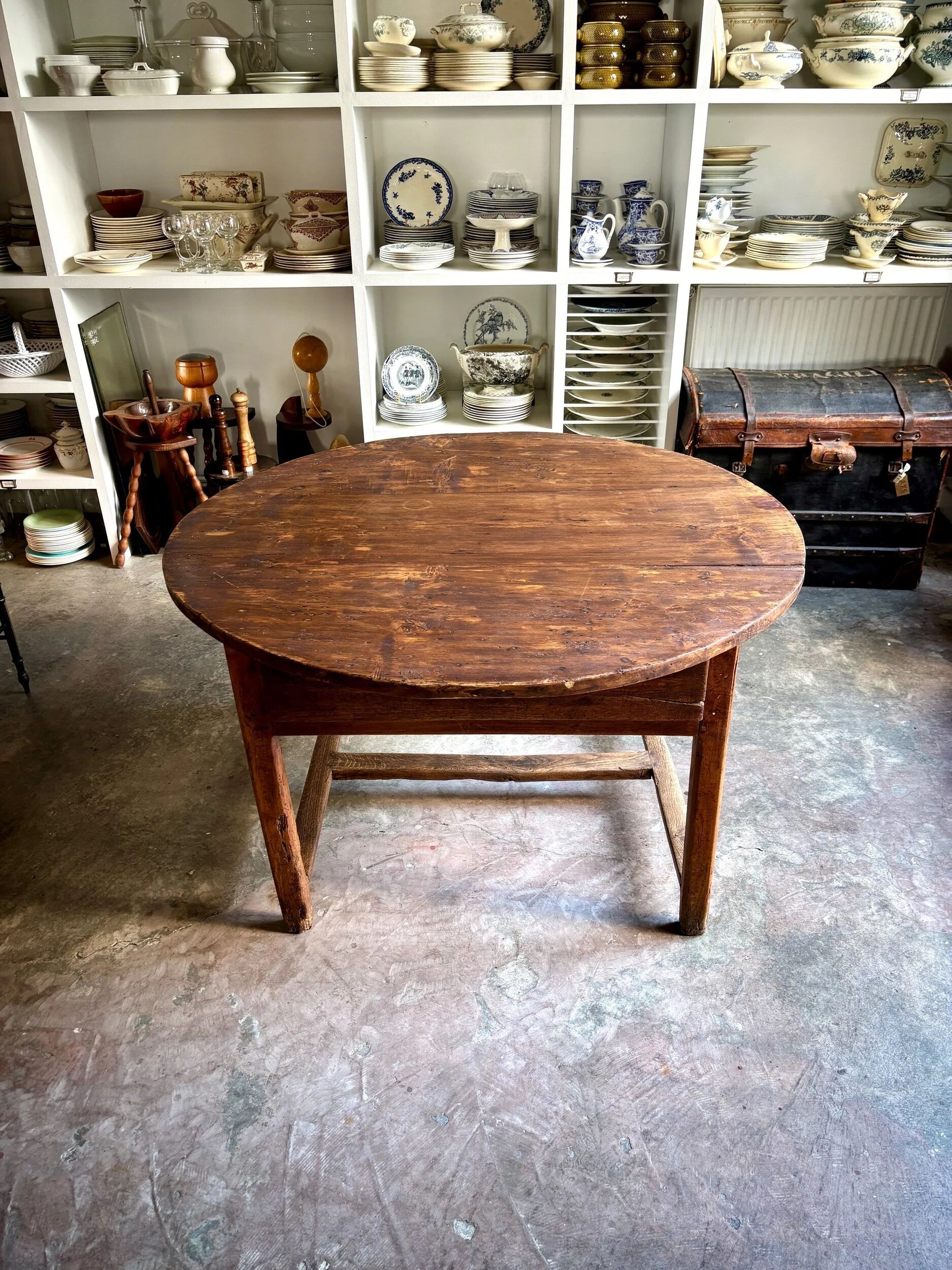 Round wooden farmhouse table