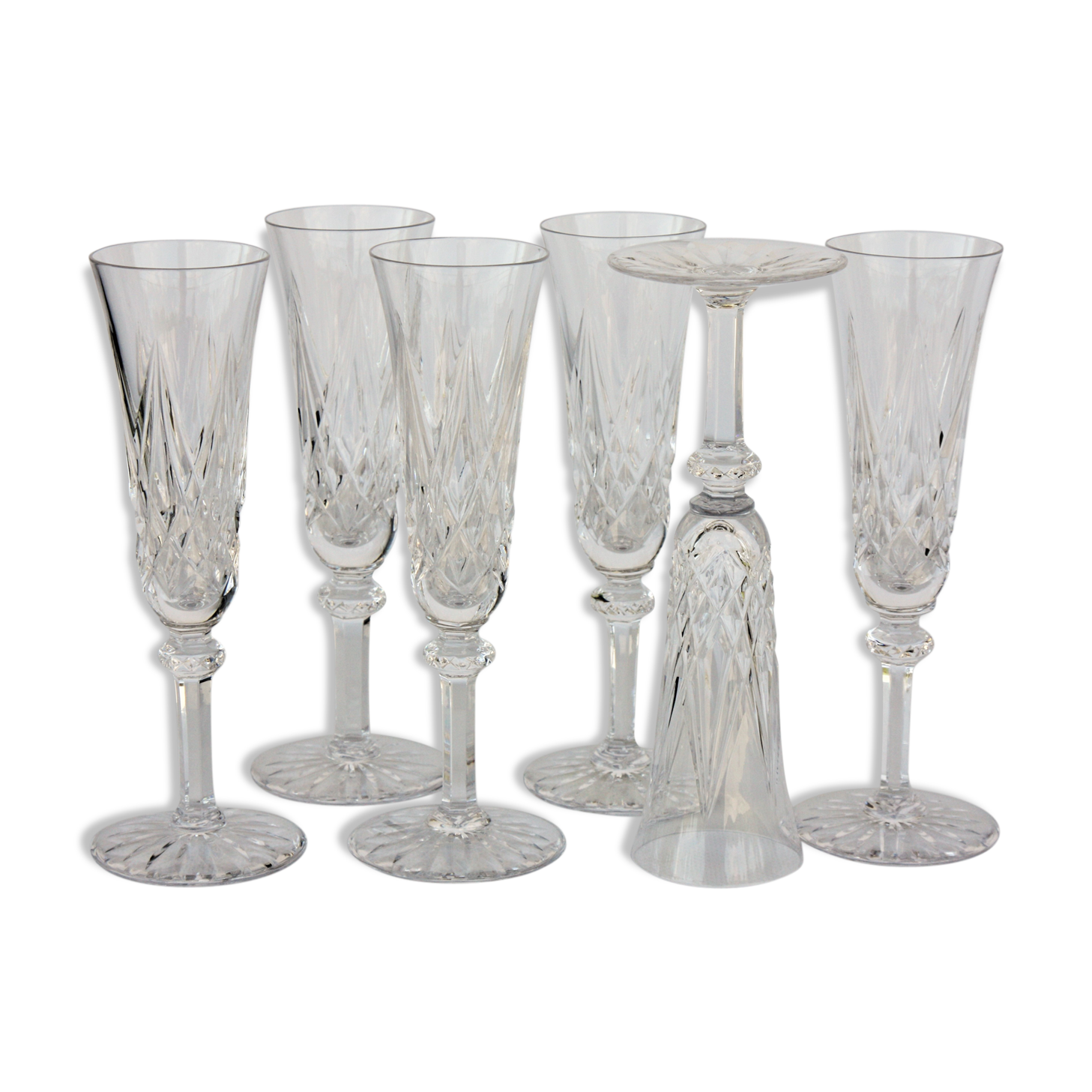 Sammy model series of 6 St. Louis Crystal champagne flutes