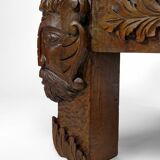 Table basse en chêne massif sculpté de faunes et plateau en marbre gris, France, circa 1940