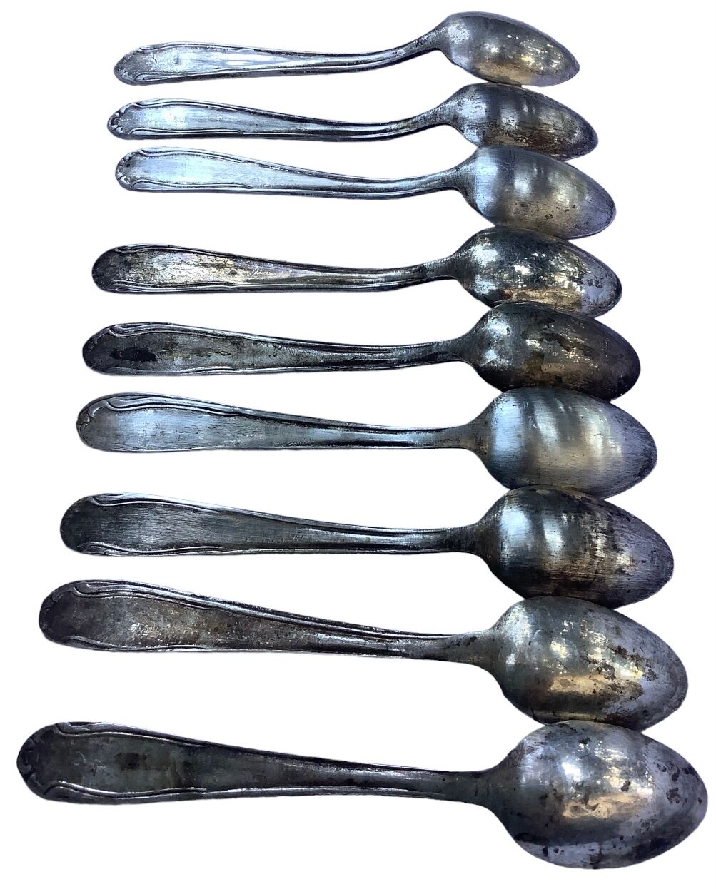 Nine small silver teaspoons