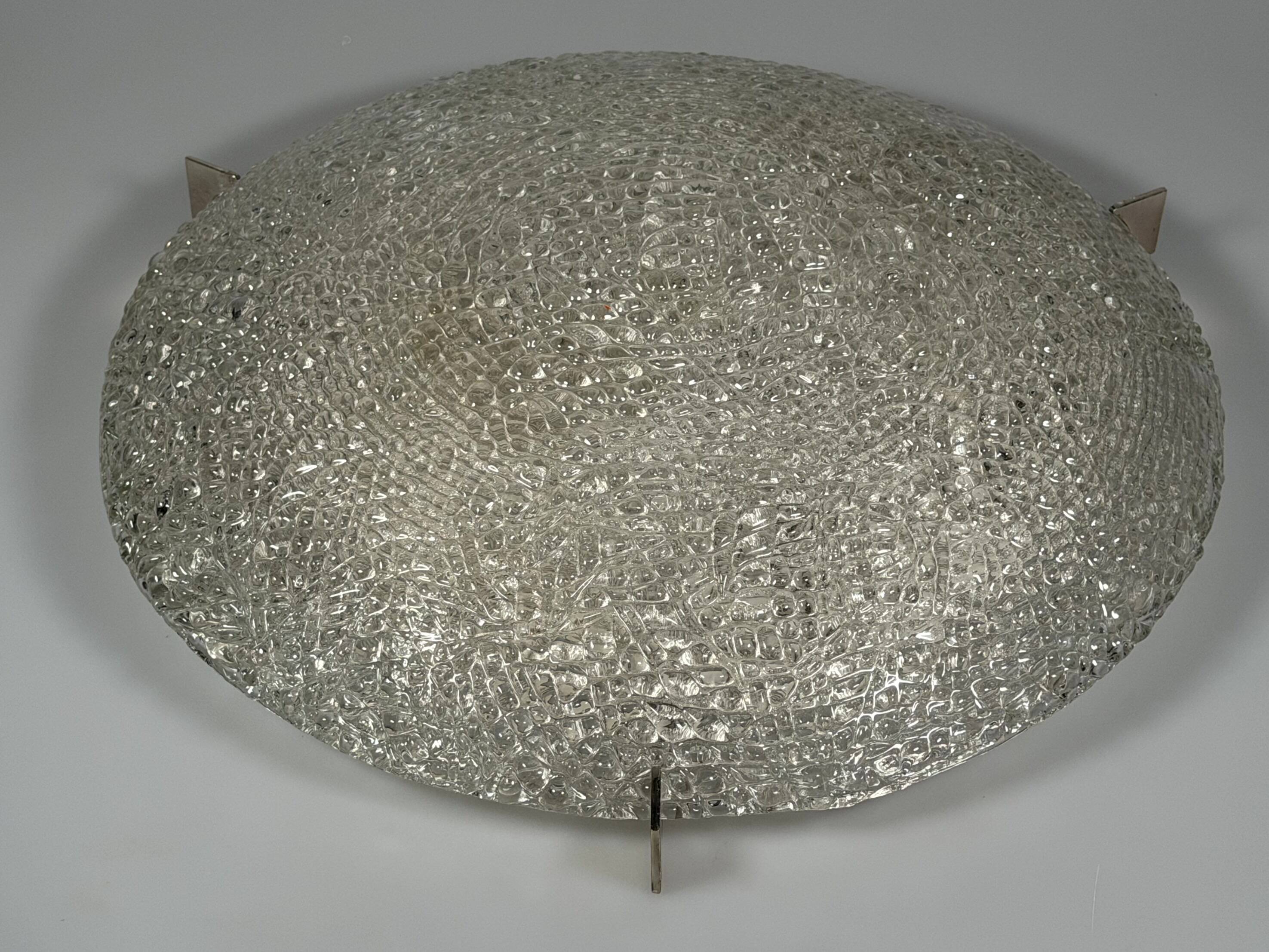 1960s 1970s Ice Glass Flush Mount from by Kaiser Leuchten Germany