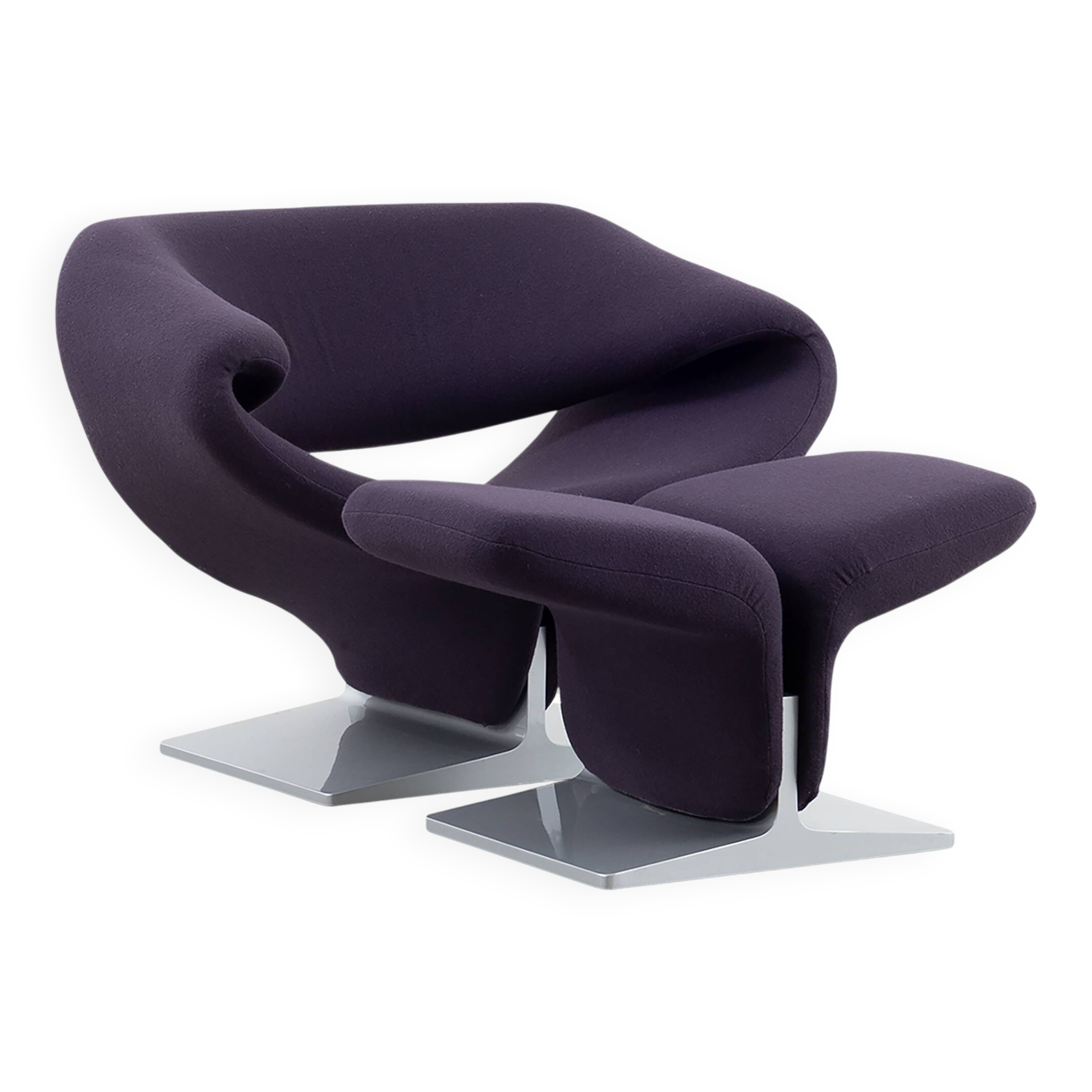 Pierre Paulin Ribbon Lounge Chair and Ottoman in Purple fabric for Artifort