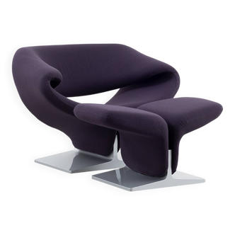 Pierre Paulin Ribbon Lounge Chair and Ottoman in Purple fabric for Artifort