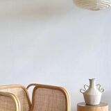 Suspension in rattan and japanese natural linen in the shape of a lantern h50 d30