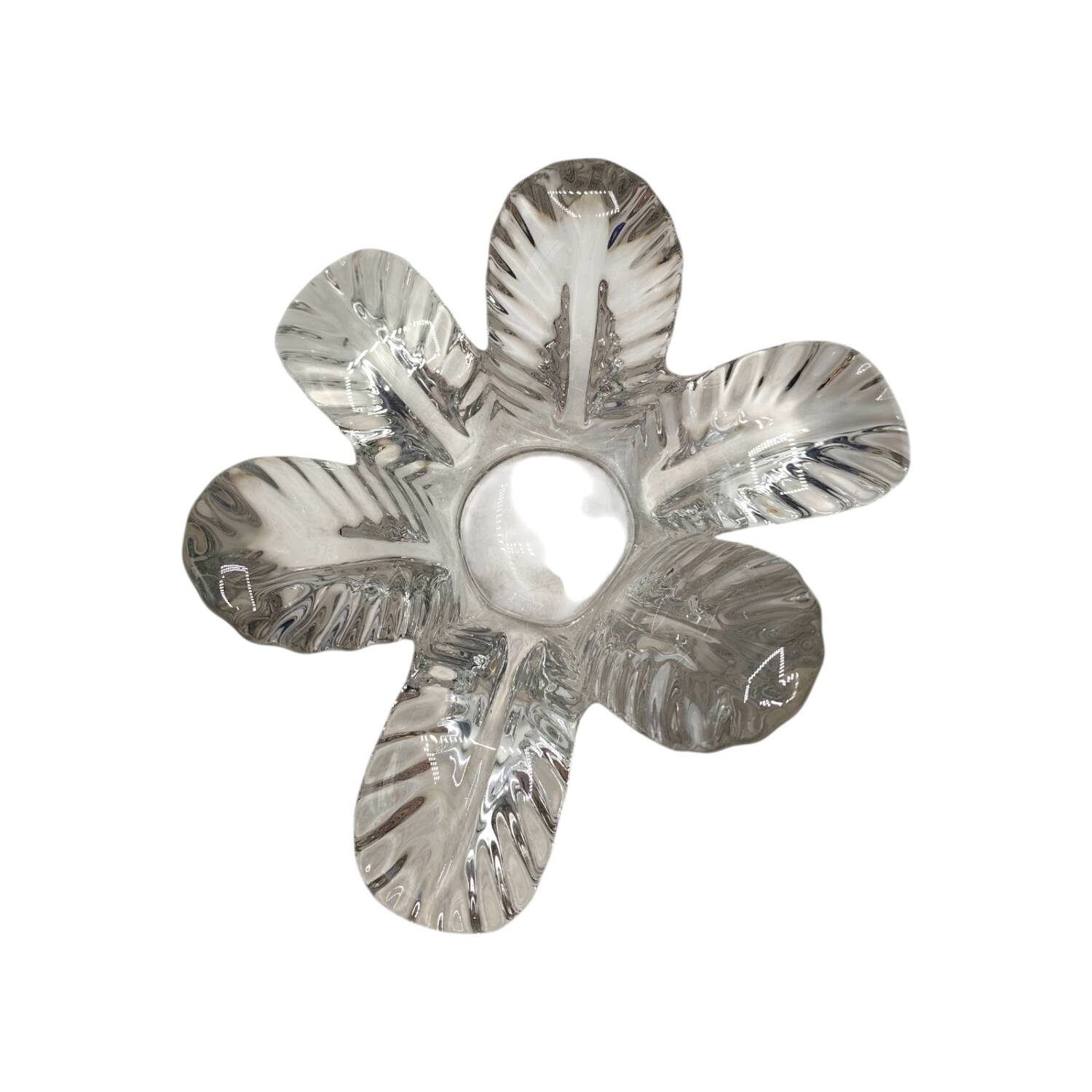 Vintage 1970s Vannes Glass Centerpiece Bowl - Petal Design - Unsigned