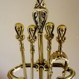 Servant, accessories fireplace, marked chiseled bronze and brass, 5 pieces