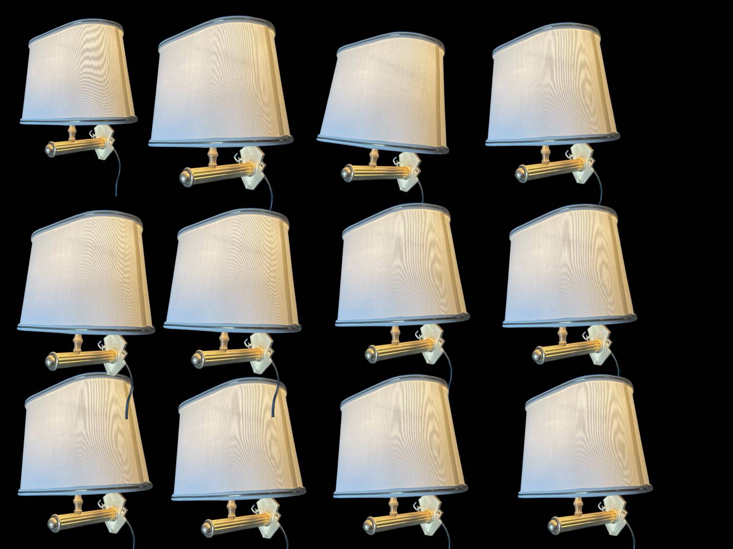 Italian Brass Sconces set of 12 with Satin Shades, 1980s