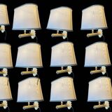 Italian Brass Sconces set of 12 with Satin Shades, 1980s