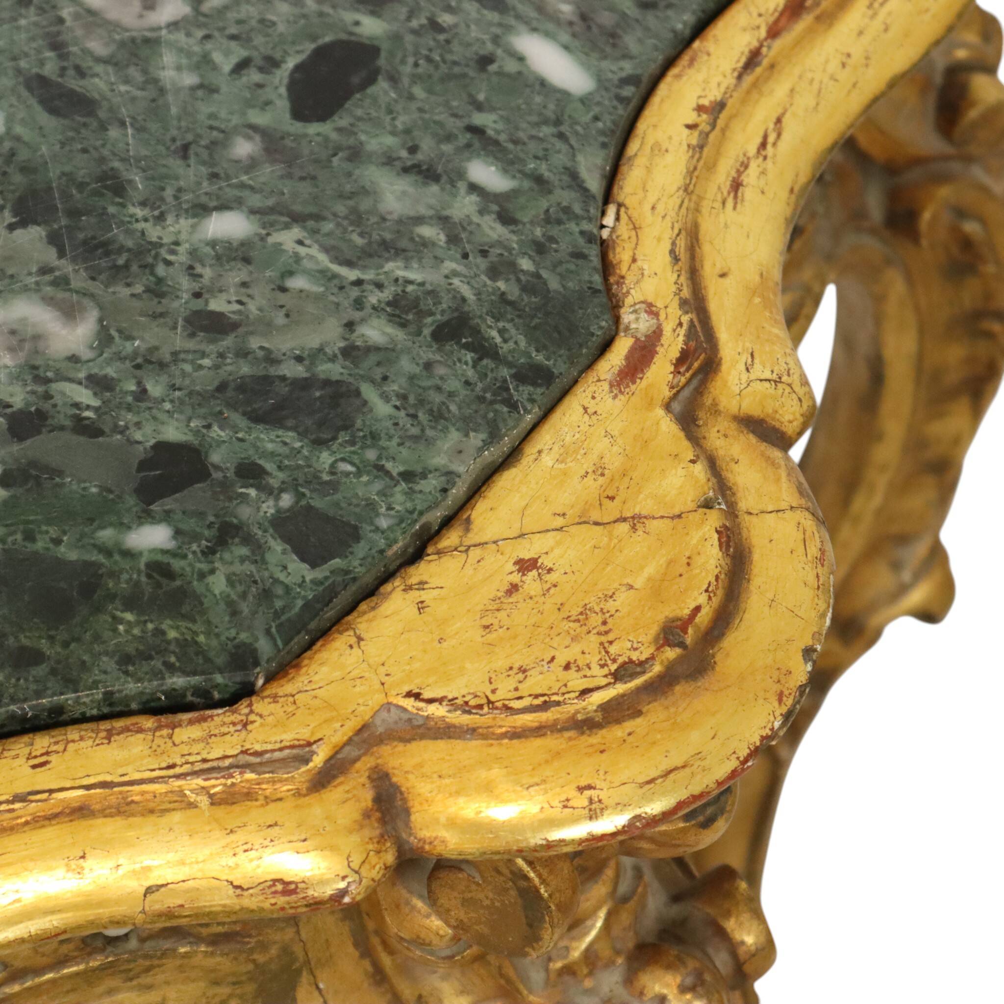 French Louis XV Style Console Gold Leaf Gilded Wood and Marble