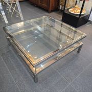 Sliding top coffee table – 70s design – chrome & glass – 108 cm